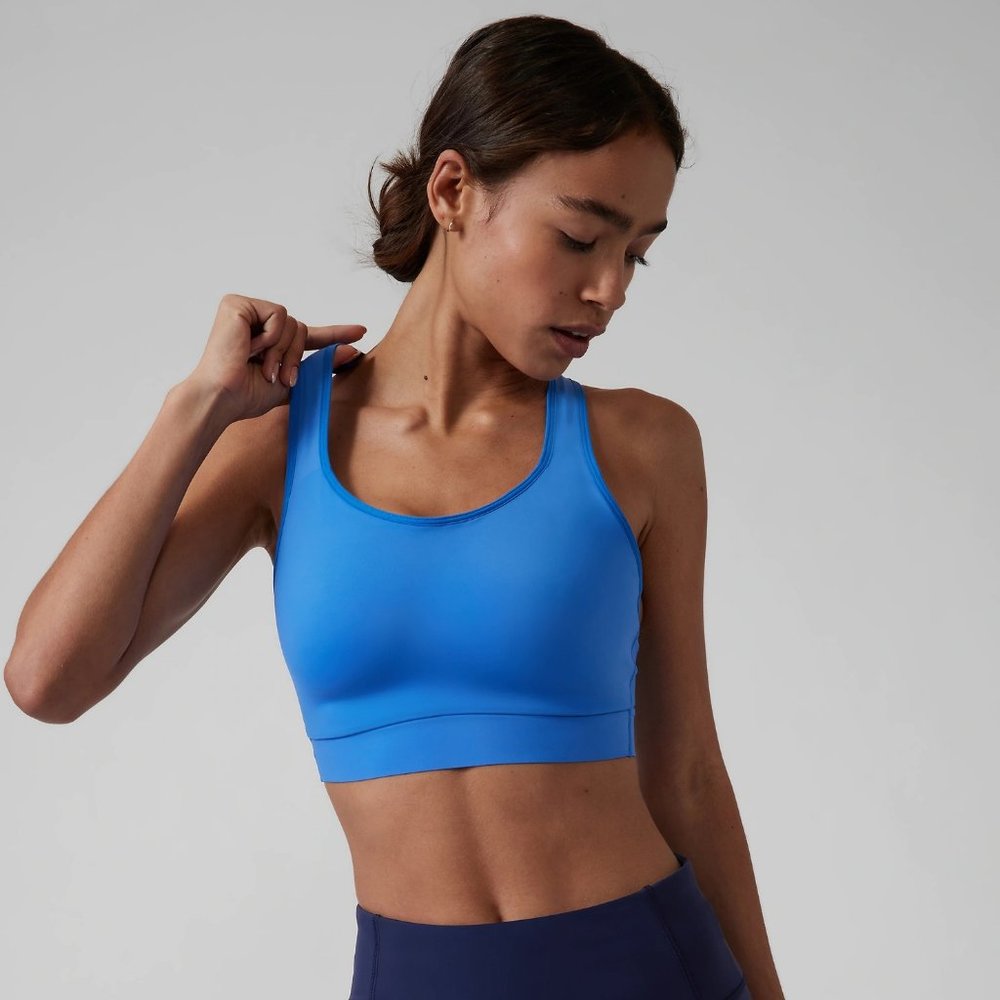 Athleta Hustle II Sports Bra Size 32 B/C Hemisphere Blue Racerback Medium Impact